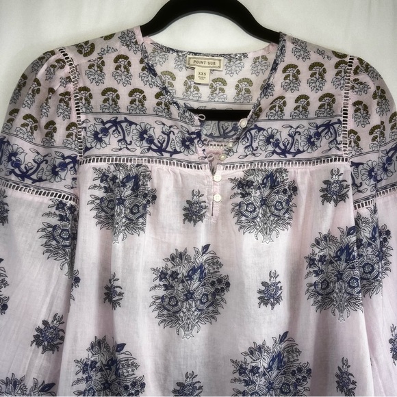 Point Sur Size Large Blouse Popover Pink Purple Floral Print Half Button Sz:XXS - Picture 4 of 13